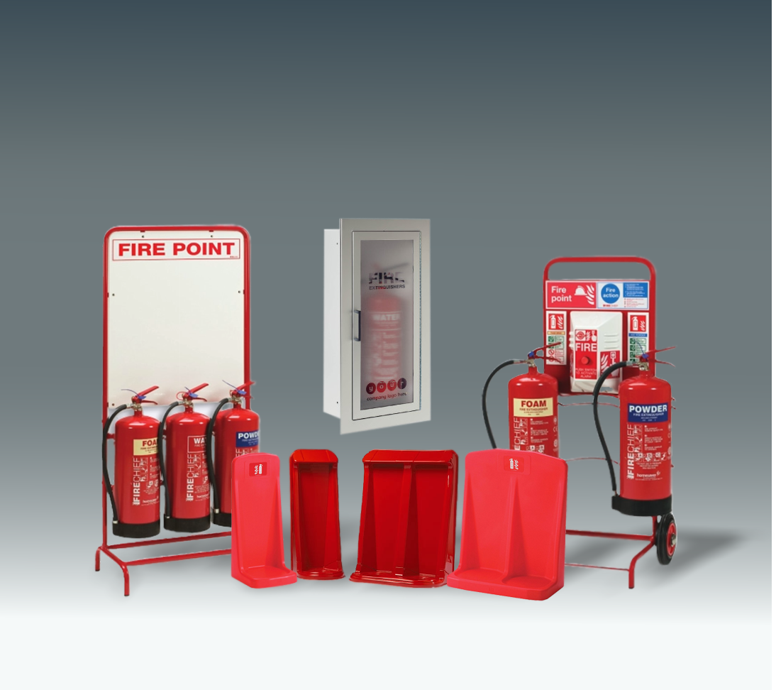 photo of fire extinguisher cabinets and stands